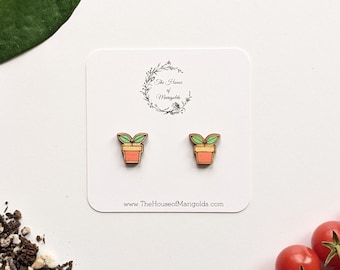 Potted Plant Earrings| Green Thumb| Gardening Gift|Plant Lover| Garden Earrings| Plant Parent| Dirt| Laser Engraved| Hand-painted| Earrings|