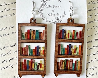 Book Earrings| Bookshelf Earrings| Reader Gifts| Book Earring Dangle| Book Club Gifts| Librarian Gift