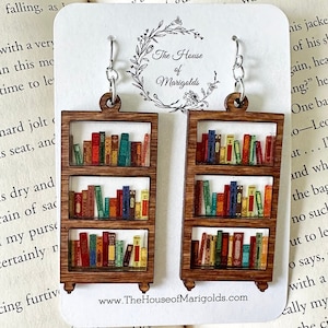 Book Earrings| Bookshelf Earrings| Reader Gifts| Book Earring Dangle| Book Club Gifts| Librarian Gift