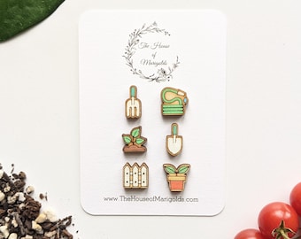 Gardening Earring Set| Mix and Match Earrings| Garden| Plant Lover| Garden Tool Earrings| Gardener Gifts| Hand-painted