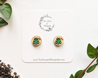 Tree Earring Studs| Forest Earrings| Hiking| Outdoor | Camping Earrings| Camping| Hand-painted| Gifts for Her| Stocking Stuffer