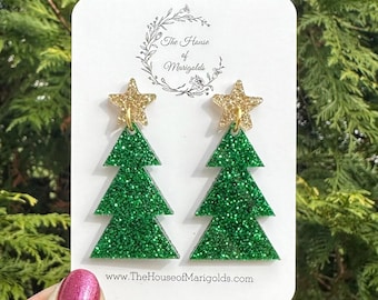 Glitterboom hangoorbellen| Kerstboomoorbellen | Kerstoorbellen |Vakantieoorbellen| Kousvuller| Oorbellen bungelen