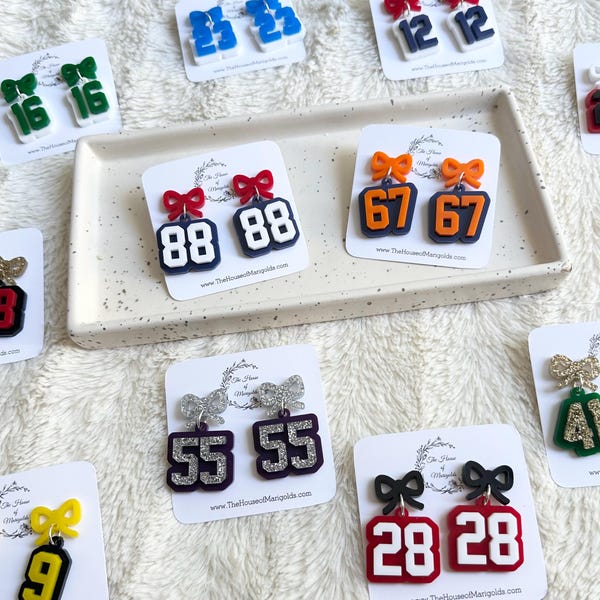 Custom Sports Number Earrings, Sports Mom Earrings, Jersey Number Earrings, Team Spirit