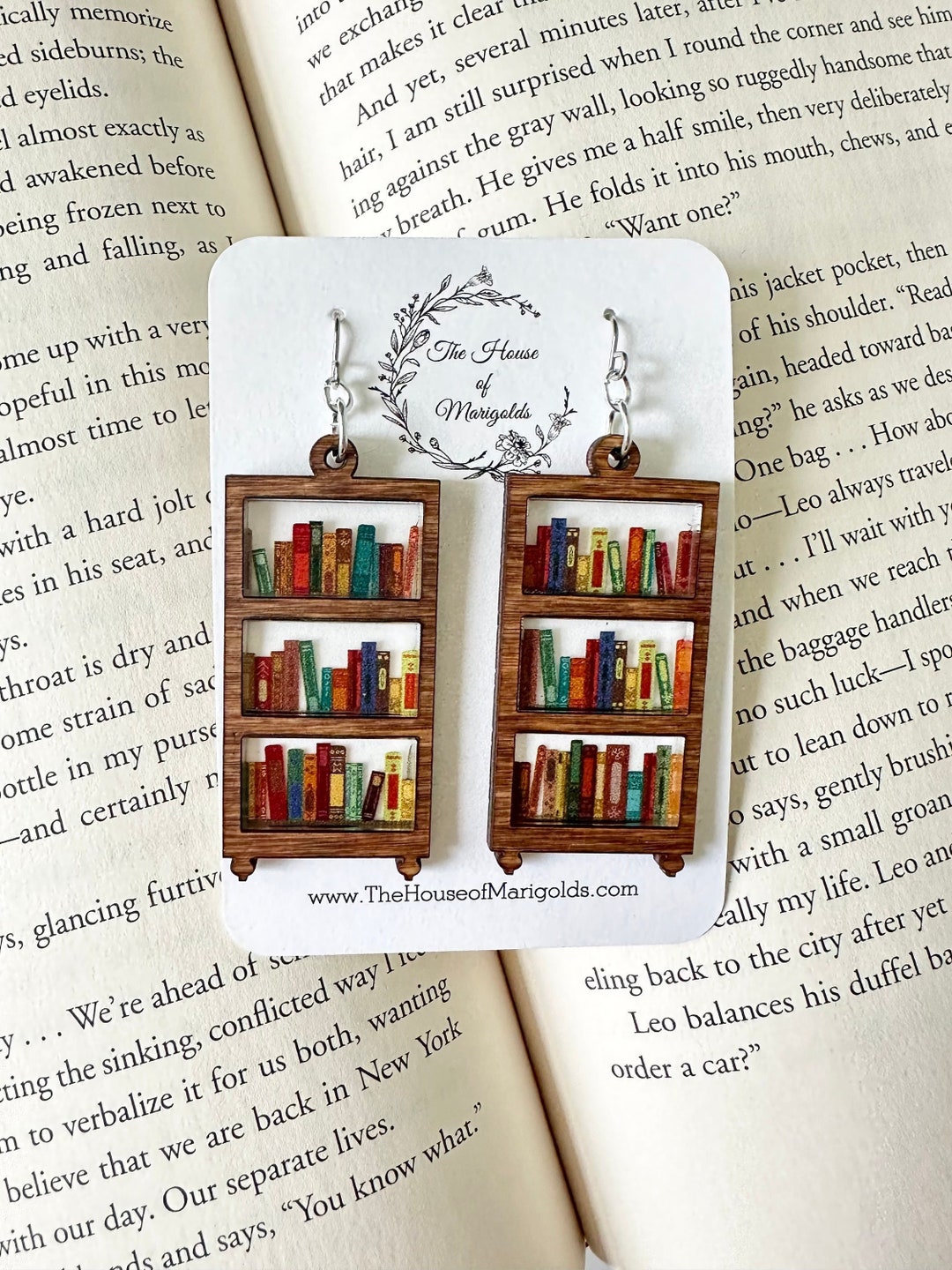 Book Earrings Bookshelf Earrings Reader Gifts Book Earring Dangle Book
