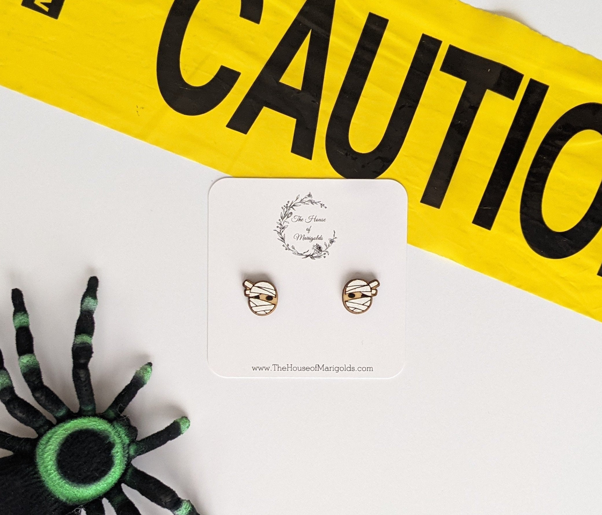 Mummy Earrings| Halloween Earring Studs| Spooky Earrings| Laser Engraved| Hand-painted| Earrings| Monster Jewelry