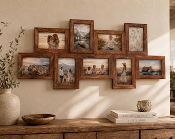Large 9 Multi Photo Frame Frames Large Dark Mango Wood Rusti Family Friends c Style Collage Memories Gift Solid Wood