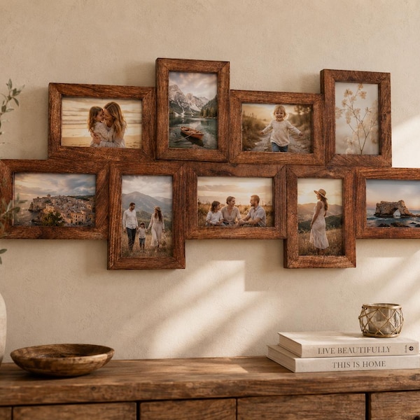 Large 9 Multi Photo Frame Frames Large Dark Mango Wood Rusti Family Friends c Style Collage Memories Gift Solid Wood