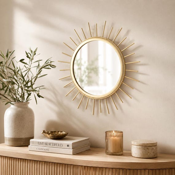Gold Hängen Sunburst Wandspiegel Metall Geometrische Moderne Vintage Gerahmte Metallic Geschenk Muttertag Geschenk Danke Geschenk Housewarming Decor