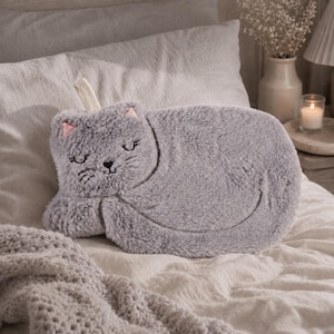 Flauschige, kuschelige Wärmflasche mit niedlicher schlafender Katze, abnehmbarer Bezug, Wärmetherapie, Muttertagsgeschenk, Geburtstagsgeschenk, Genesungsgeschenk, Kinder
