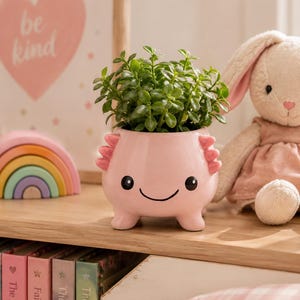 Niedlicher rosa Axolotl-Keramik-Pflanztopf | Fisch-Sukkulenten-Blumentopf | Kawaii-Tier-Pflanzenhalter | Süße Kinderzimmerdeko, Geschenk für Axolotl-Fans