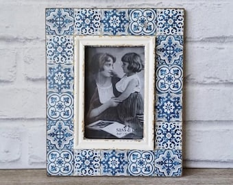 ヴィンテージダークブルーメタルフォトフレーム：4x6キッチュフォト