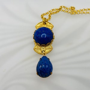 Lapis Pendant, Egyptian Revival Style, Gold, Vintage