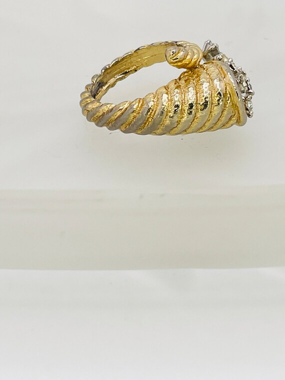 Unique Cornucopia Ring, Gold Plated, White Crysta… - image 5