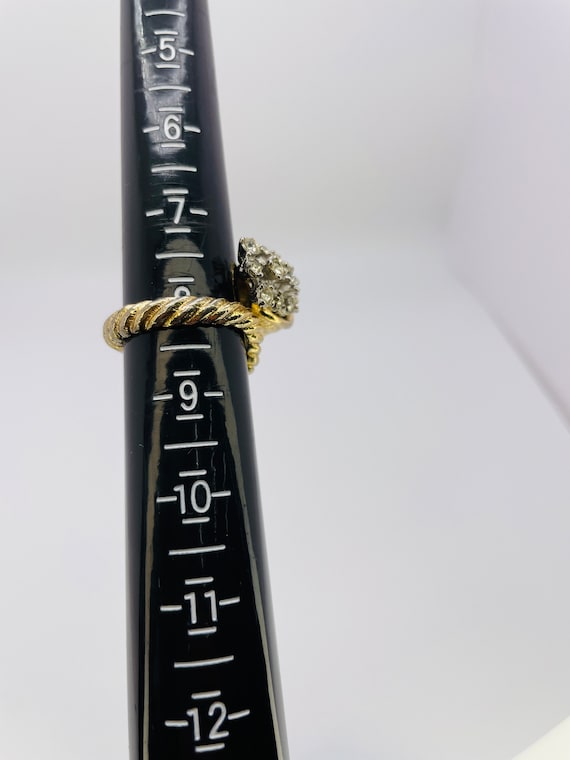 Unique Cornucopia Ring, Gold Plated, White Crysta… - image 7