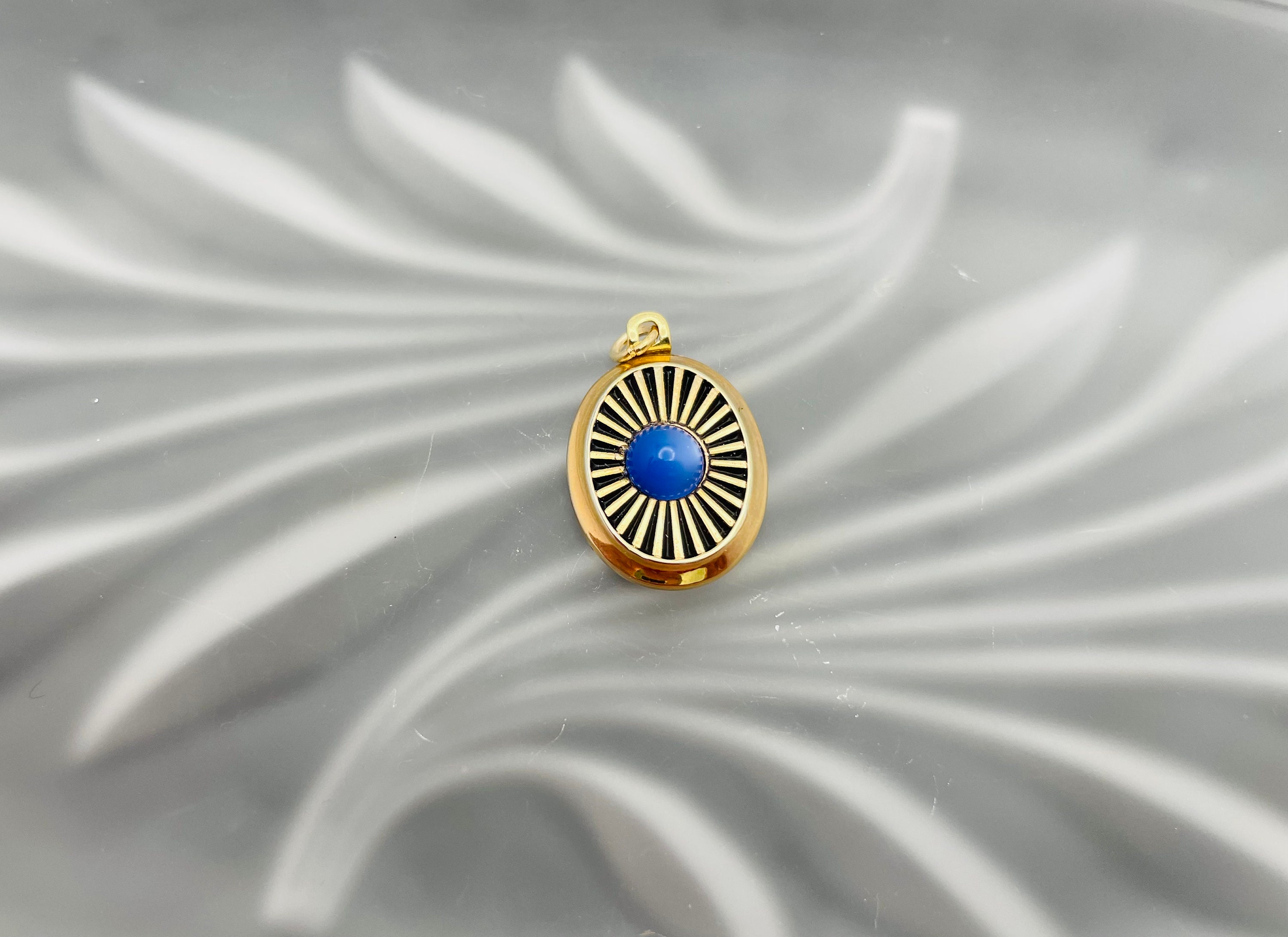 Unique Blue and Gold Pendant Handmade from a Vintage CuffLink