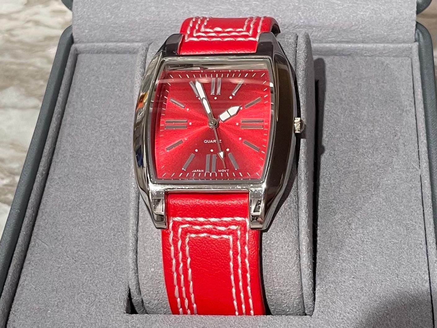 Swatch retro vintage Red Leather Watch Strap with Silver-Toned Inner Lining Red Leather Vintage Swatch - Etsy main image 3