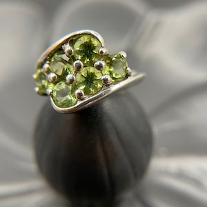 Peridot Cluster Ring, Sterling Silver, Vintage