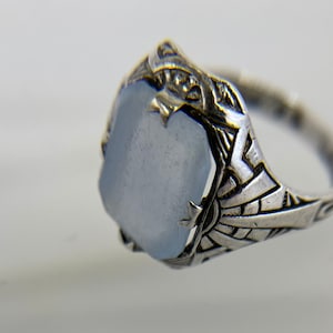 Sterling Silver and Camphor Glass Ring, Art Deco, Antique 1920-1940