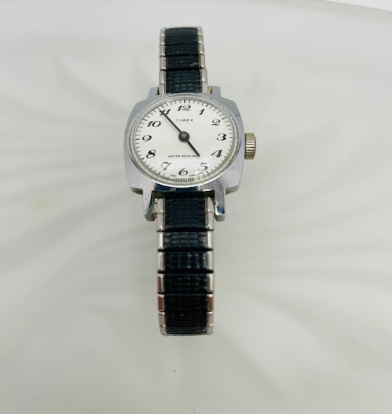 Mid Century Timex Mechanical Watch: White Face, Black Band