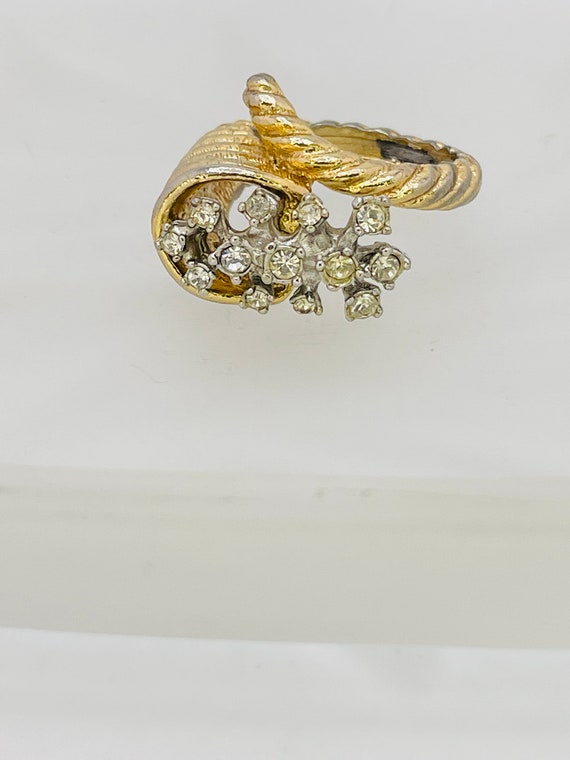 Unique Cornucopia Ring, Gold Plated, White Crysta… - image 3