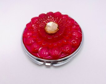 Flower Compact Travel Mirror, Vintage Purse Accessory