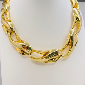 Shiny Chunky Gold Statement Necklace, Vintage