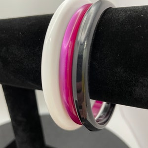 80s Vintage Bangle Set, - 1 black, 1 pink, 1 white