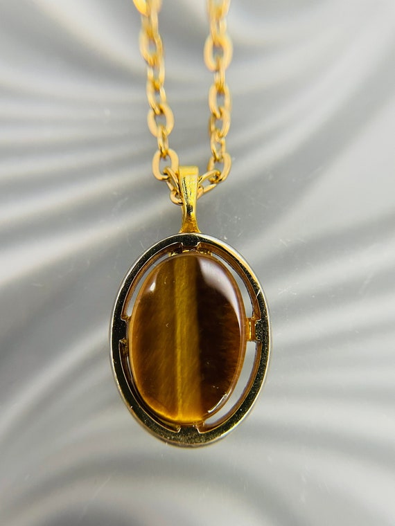 Tigers Eye Gemstone in Gold, Pendant, 1960’s