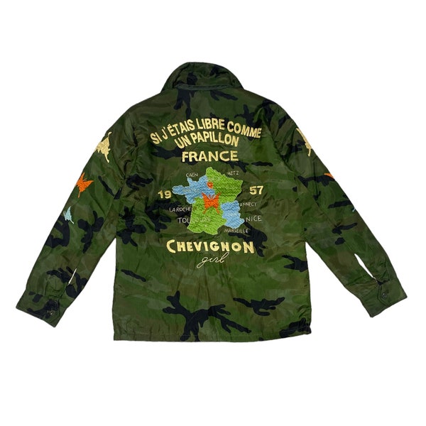Vintage Chevignon Embroidery Souvenir Jacket Army
