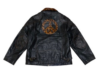 Vintage Iconic Moschino Peace Leopard Leather Jacket