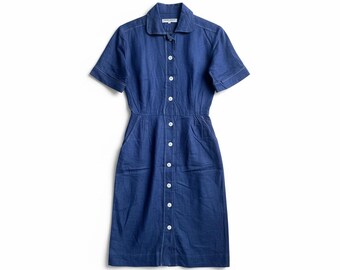 Vintage 80er Jahre Saint Laurent Denim Indigo Langes Kleid