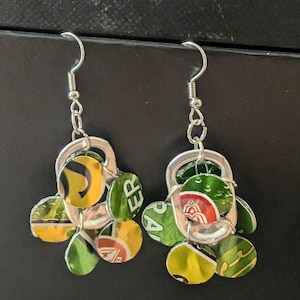 Schweppes Ginger Ale Upcycled Earrings - zero waste recycled aluminum eco friendly jewelry - green, gold soda can pop tab