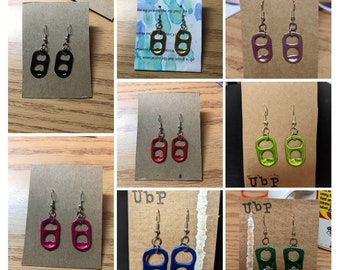 Colored Soda Can Tab Upcycled Earrings / zero waste eco-friendly recycled jewelry - green blue red black pink gold