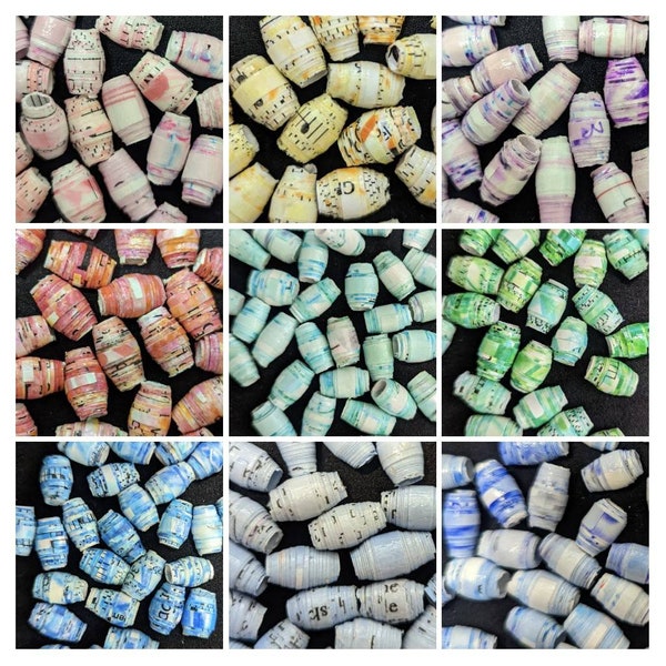 Recycled paper beads, hand-rolled, loose beads, jewelry making