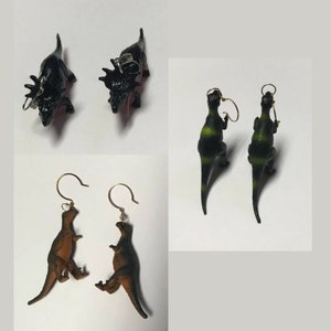 Dinosaur earrings / Green, black/red, red, beige/green, black/green