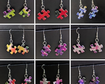 Colorful Jigsaw Puzzle Piece earrings / zero waste eco-friendly upcycled recycled jewelry