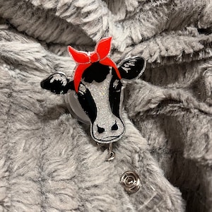 Cow Badge Reel, Interchangeable glitter badge reel, cow bandanna badge reel, cow badge holder
