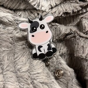 Cow Badge Reel, Interchangeable glitter badge reel, cute cow glitter badge reel, cow badge holder