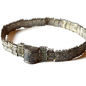 Antique Russian silver niello belt and leather interior / Caucasus region / Caucasian Russia / woman belt / marked