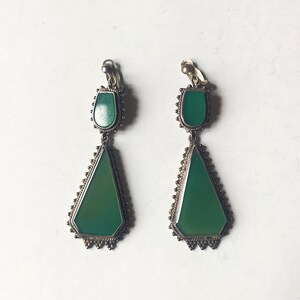 Vintage or Antique Silver and Green Gemstones Earrings Dangle