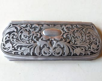 Estojo antigo para óculos / Ch. Wikander Optical Boras / alumínio / Óculos da era eduardiana, Suécia / marcado S B