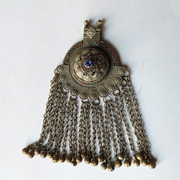 Antique Large Bedouin tribal pendant with bells / Kuchi Afghan or Yemen necklace / traditional jewelry / ethnic folk art nomad Hand Crafted