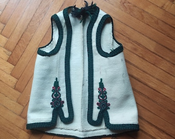 Antique Greek traditional costume felt vest from Menidi, Μενίδι Attica Greece / hand embroidered / folk art / white jacket / embroidery