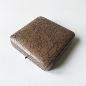 Antique Jewelry Box / brooch, tie clip, watch case / velvet interior / marbled paper exterior