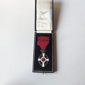 1915 Order of George I, Silver Cross medal, original ribbon and box, Greece, Kelaidi, Antique Αργυρός Σταυρός Τάγματος Γεωργίου A’ 1863 1913