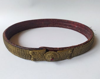 Antique traditional belt, North Greece, Agkistro Drama / Brass and leather / folk art ethnic costume / Macedonia Thrace / Bronze / Άγκιστρο
