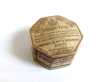 caja de polvo antigua, Veloutine Mme Bisbardi Zante Grecia / Cosméticos