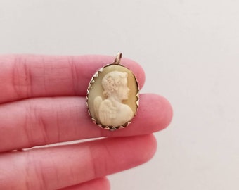 Antique Hand Carved shell cameo / angel / Necklace Pendant / gold plated silver frame