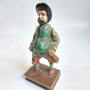 vintage or antique hand carved wooden figure / statue, drinking man figurine / hand painted statuette
