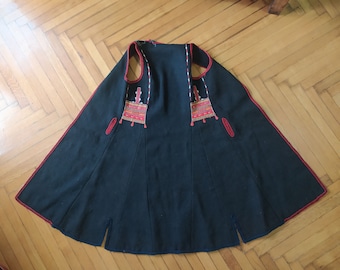 Antique traditional costume coat black and red segouni (σεγκούνι) Macedonia? Μακεδονία; / folk / ethnic / North Greece